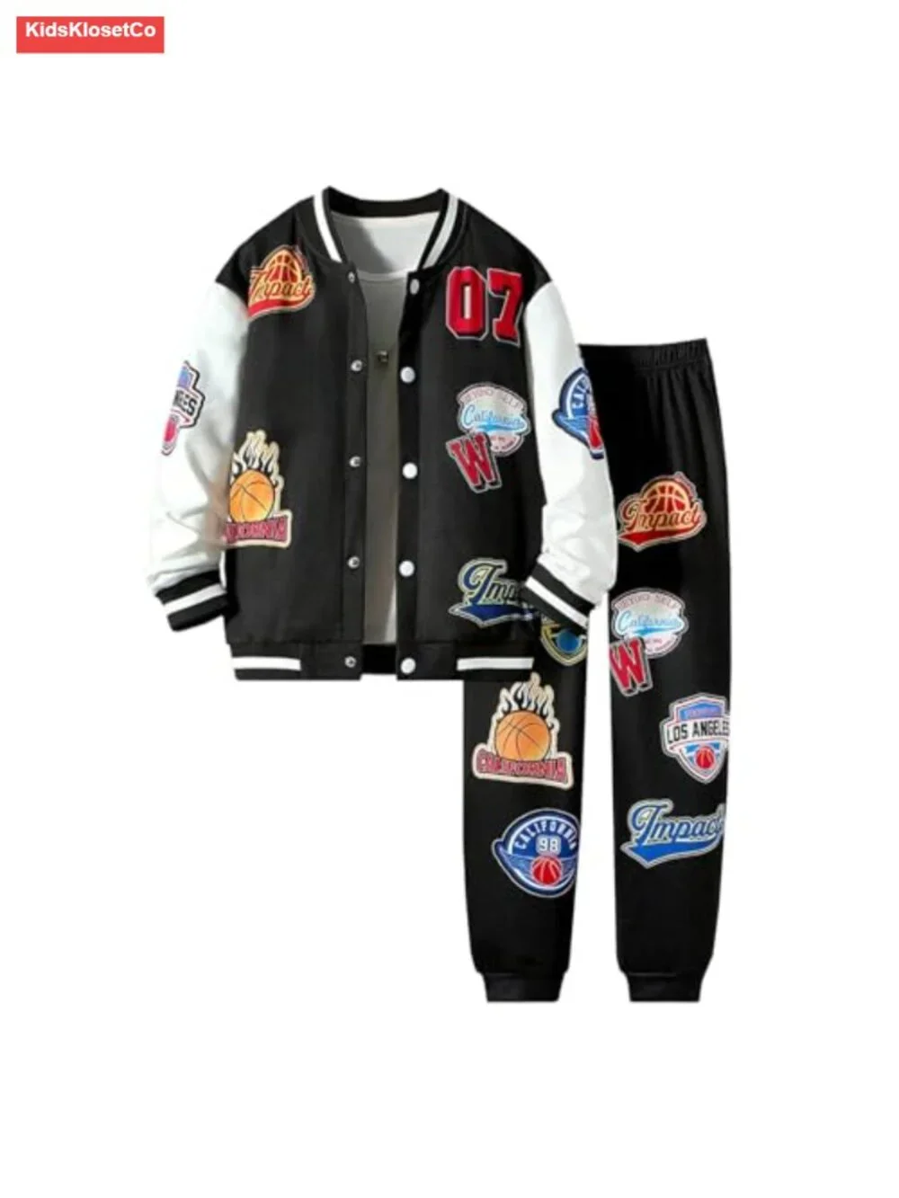 Boys 2 Piece Sweatsuit Outfits Letter Graphic Bomber Varsity Jacket and Jogger